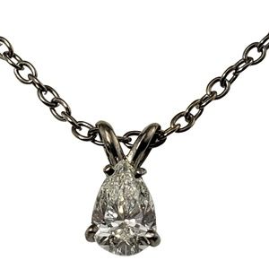 Vintage 18 Karat White Gold Pear Diamond Pendant Necklace GIA Certified #12876